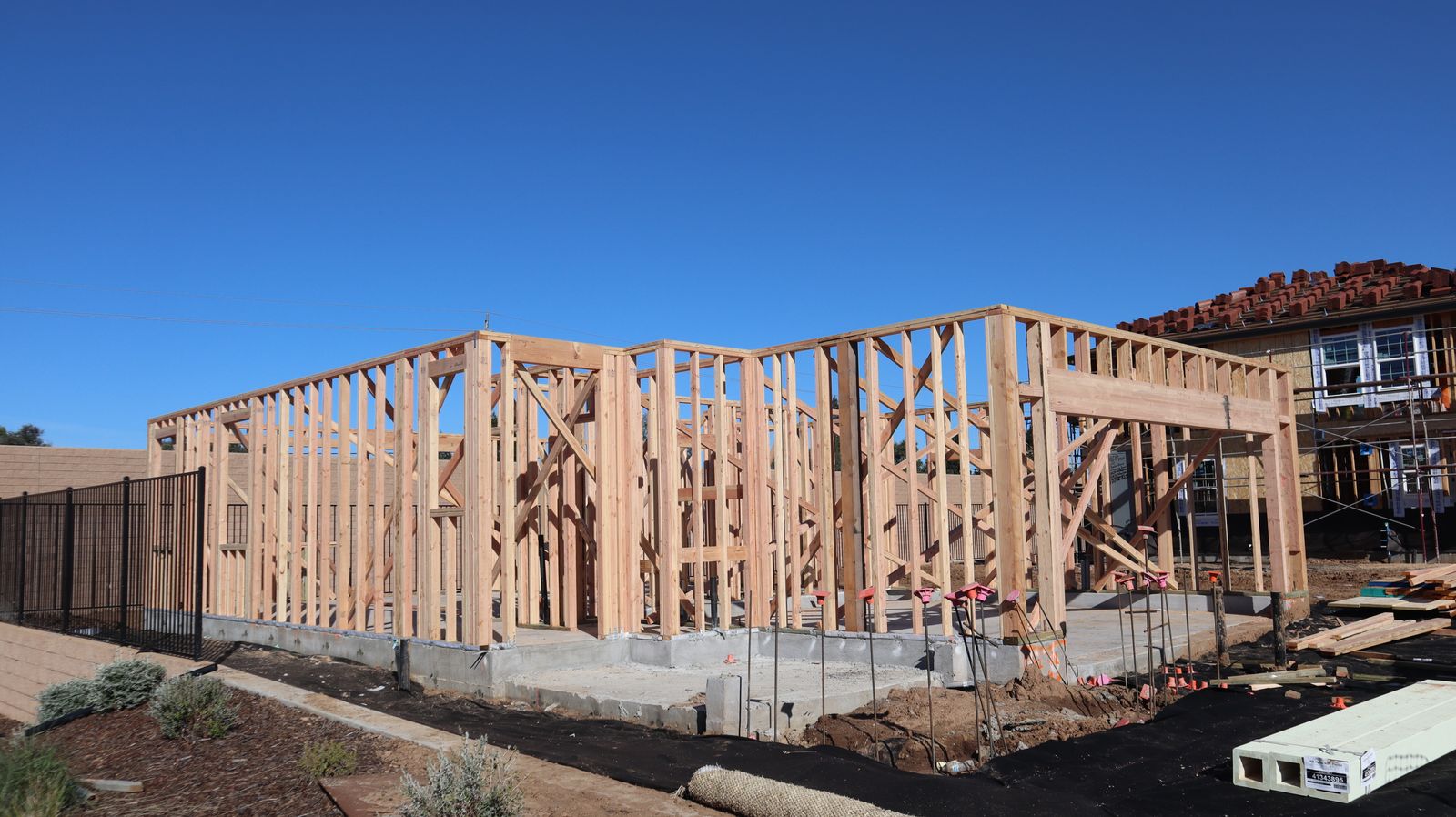 Wood framing at a residential construction site